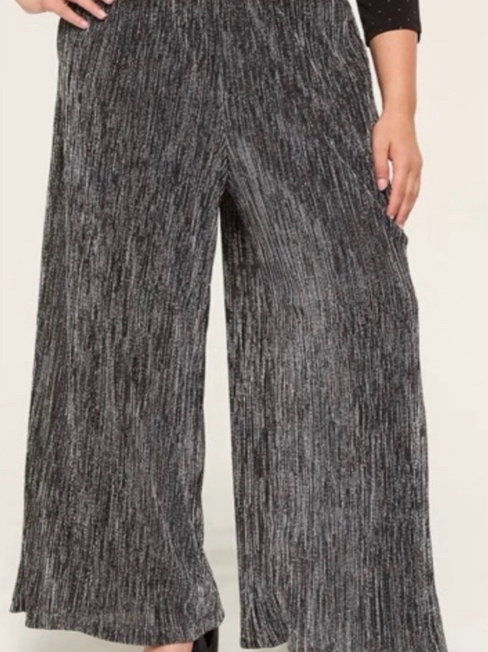 Lane Bryant Black Metallic-Texture Wide Leg Pants